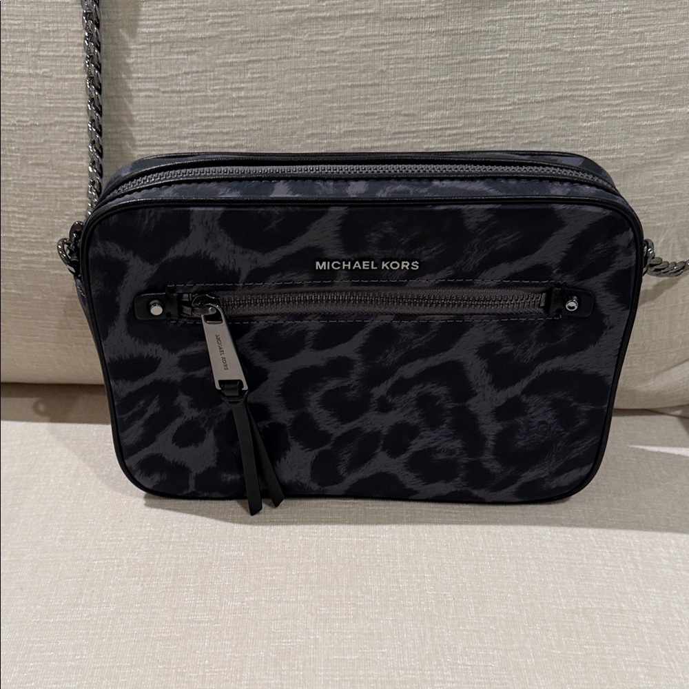 Michael Kors Black and Charcoal Leopard-Print Crossbody Bag